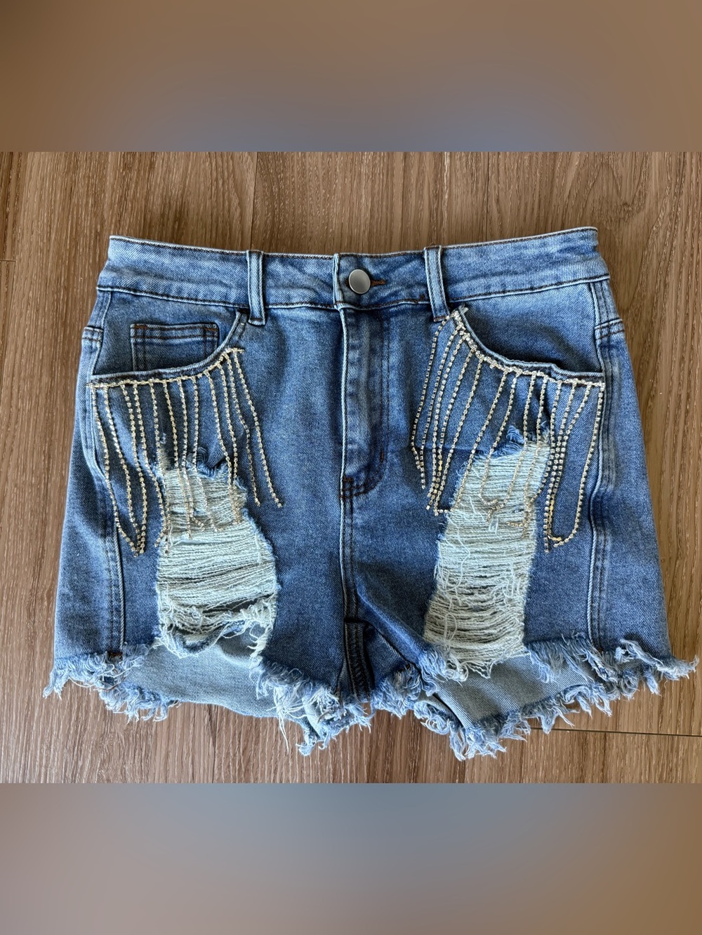 Rhinestone Fringe Jean Shorts